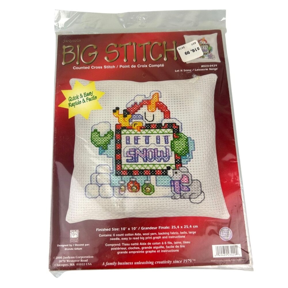 Janlynn Big Stitch Counted Cross Stitch 2006 10x10 Snowman Let it Snow Christmas